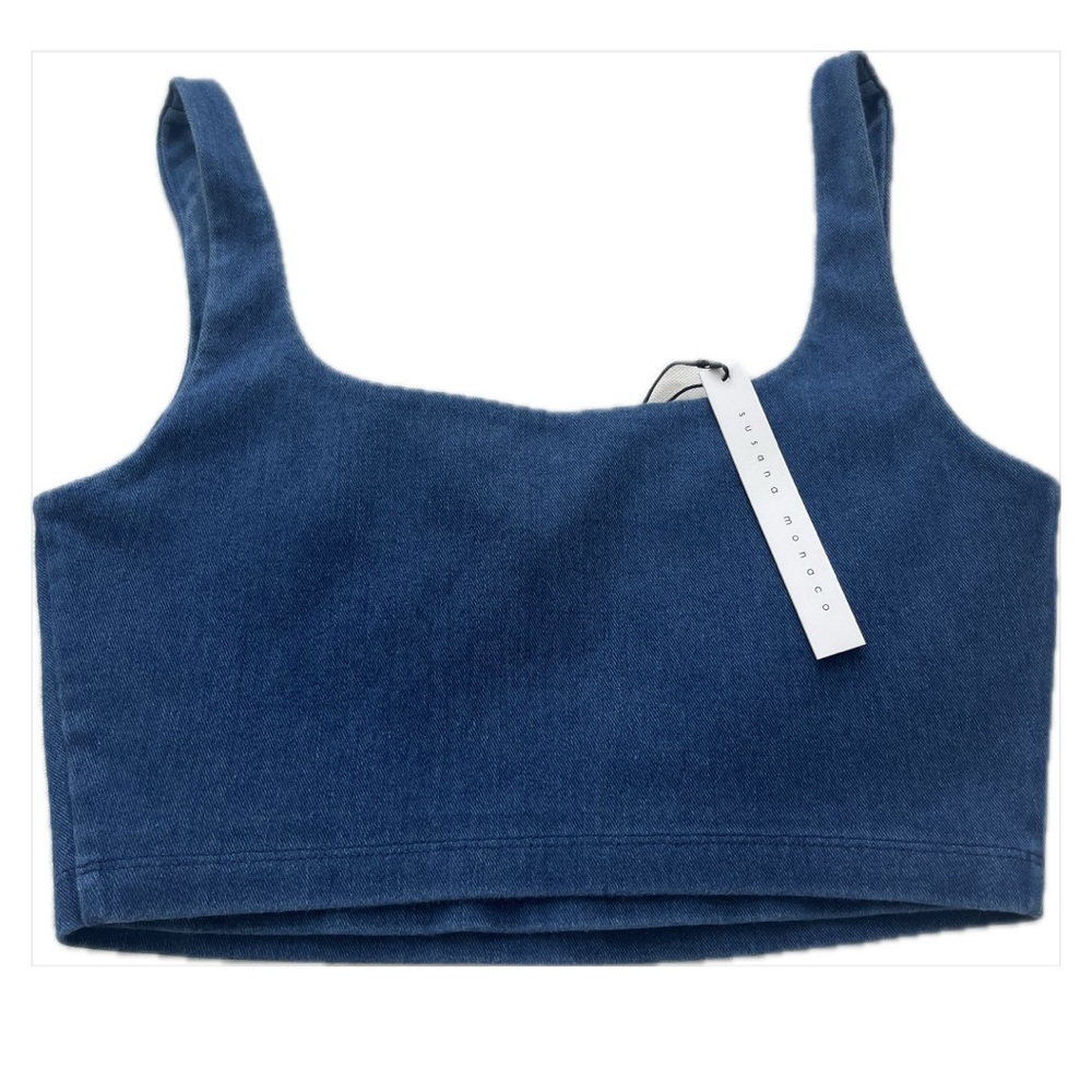 Susana Monaco Revolve Stretch Denim Crop Tank Top Size Small Blue NWT